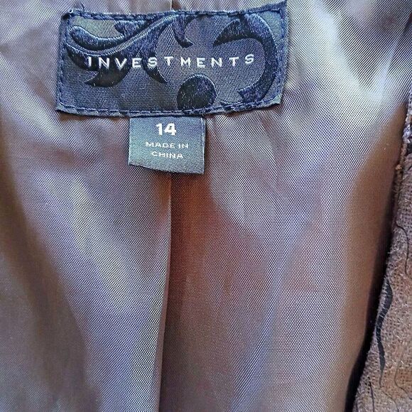 Investment Open Front Jacket BlazerWomens Size14 Brown with Black - Picture 5 of 7
